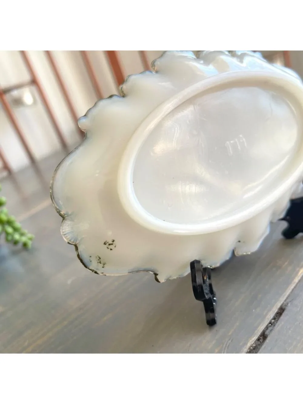 Antique Late 1800s Victorian Vanity Tray White Opaque Milk Glass Scalloped Edges